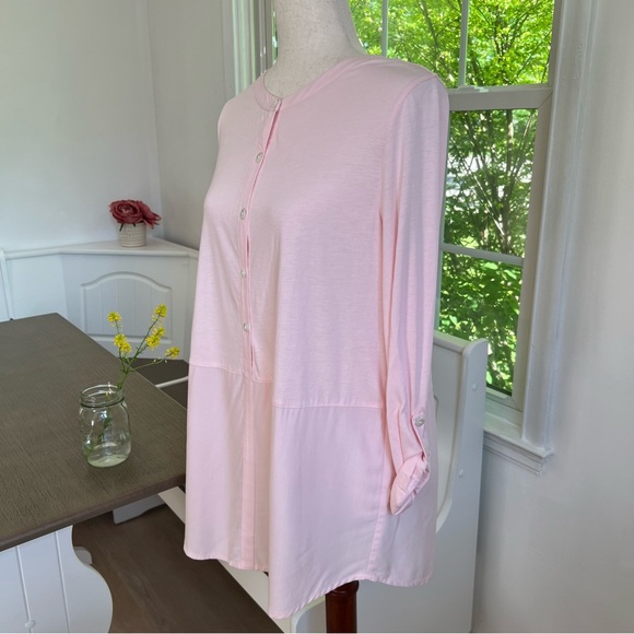J. Jill Light Pink Feminine Buttoned Front Lightweight Adjustable Sleeve Tunic - Picture 7 of 13